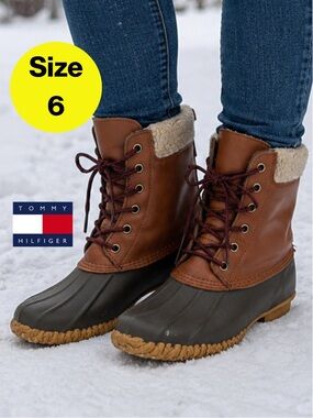 TOMMY HILFIGER 🌧️ Women’s Rubber Brown, Gray Rain Duck Boots (Women's Size 6)